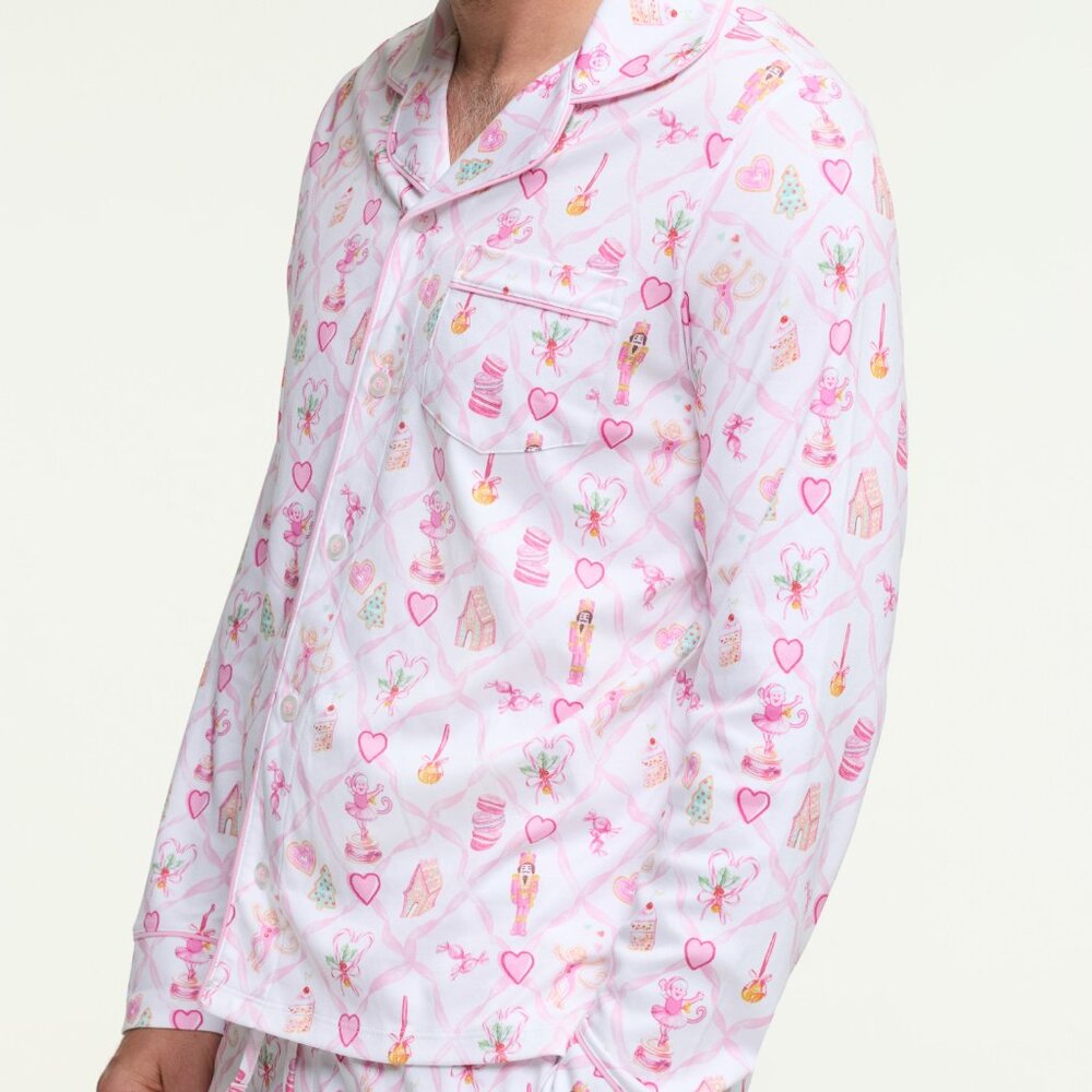 Roller Rabbit Loveshack Mens Sugarplum Lattice L/S Polo Pajamas Size XL Pink